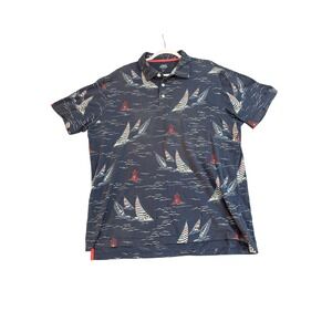 IZOD Saltwater Mens XL Polo Shirt Blue Nautical Sailboat 100% Cotton 45SK371